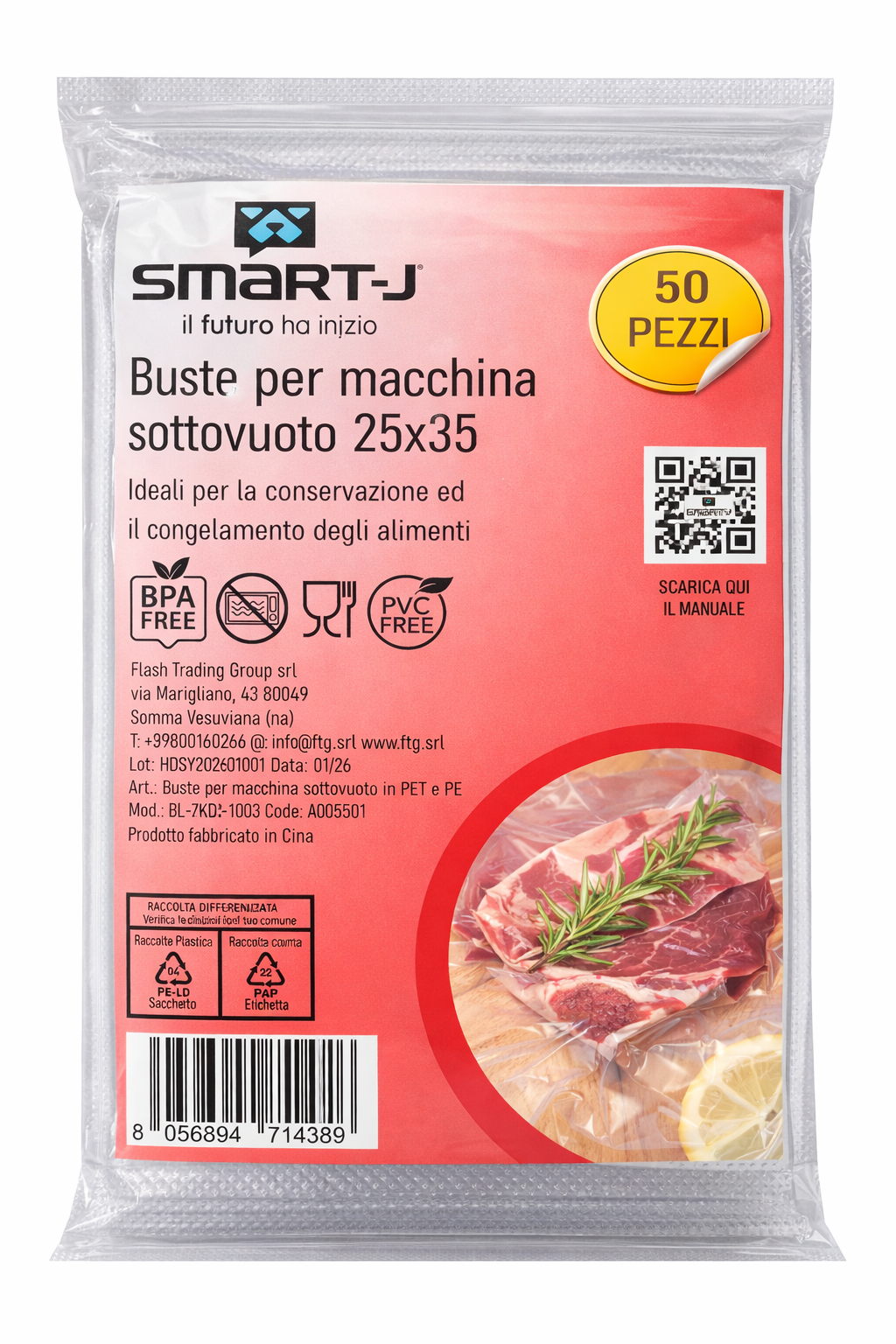 SMART-J BUSTE 25X35 PER MACCHINA SOTTOVUOTO - BL-ZKD-1003
