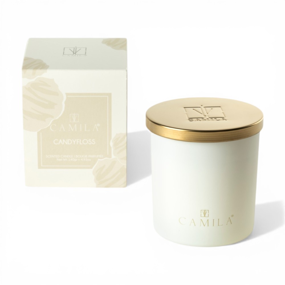 CAMILA CANDELA PROFUMATA 140GR BIANCA FRAGRANZA ZUCCHERO FILATO